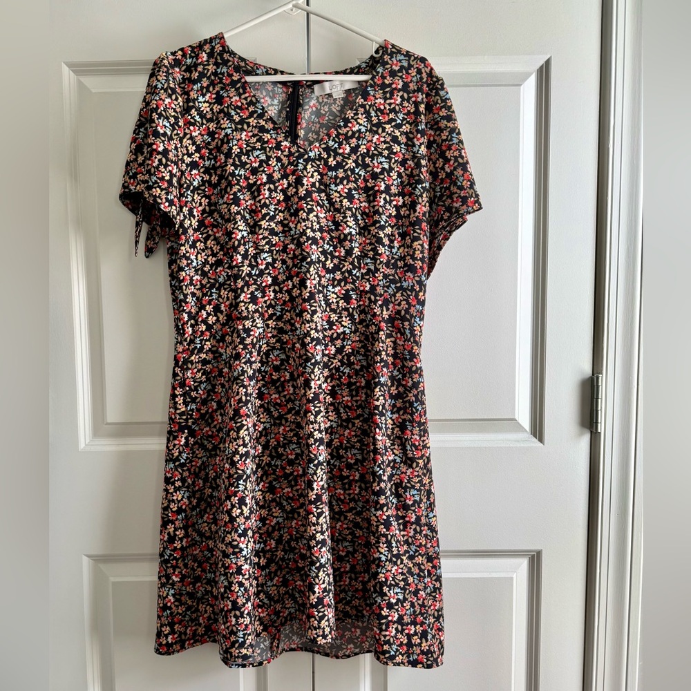 LOFT Black Floral Mini Dress